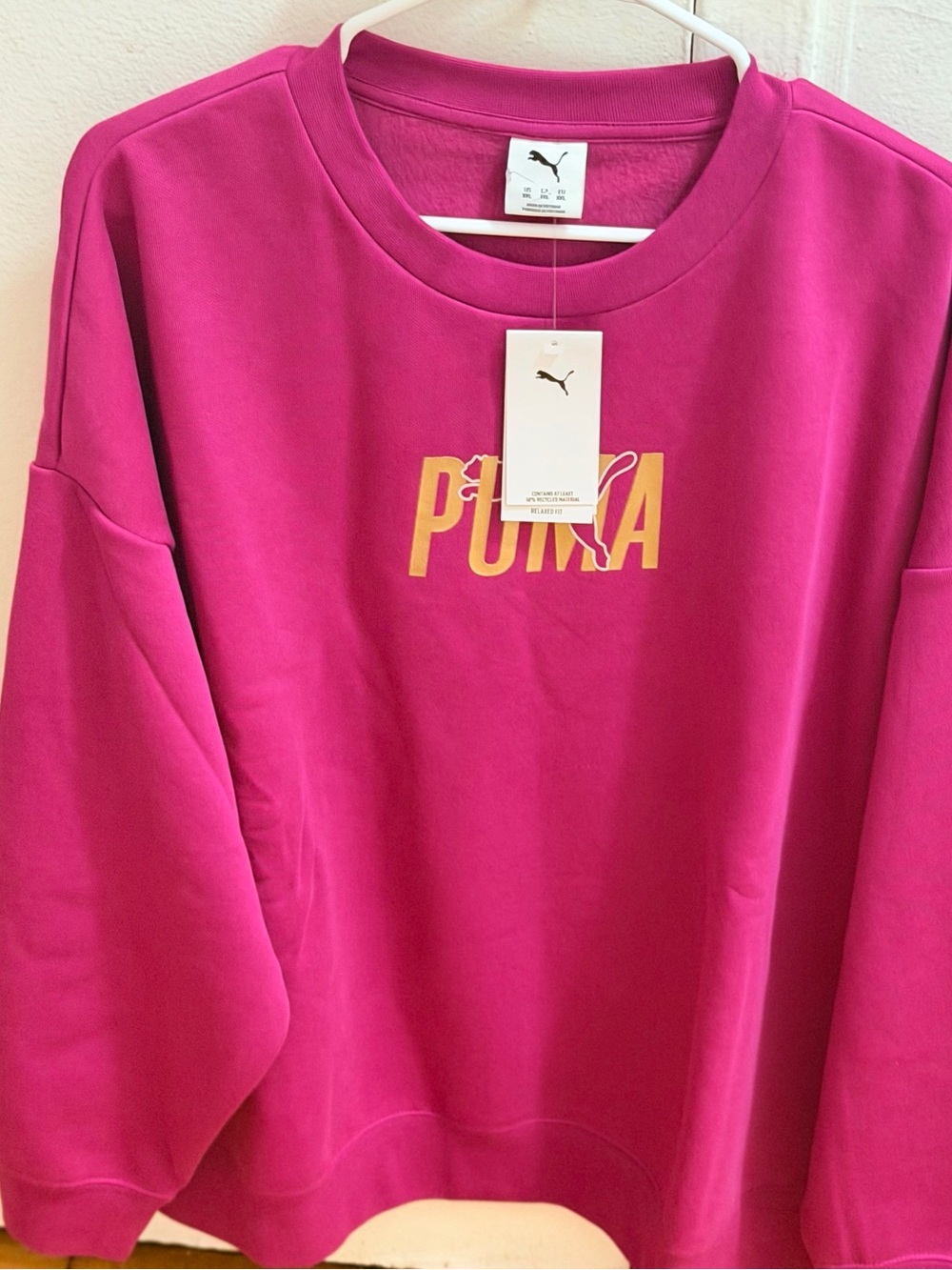 Puma Women's Bright Fuchsia Crewneck Sweatshirt with Gold Logo